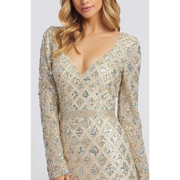 MAC DUGGAL Long Sleeve Sequin Gown in Nude Size US 12 - Picture 4 of 15